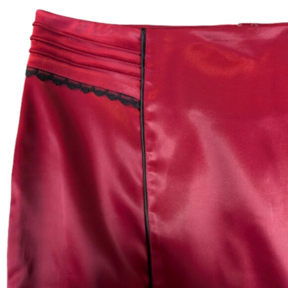 Vintage Le Chateaur Cranberry Satin Pencil Skirt With Black Lace Size M - Picture 4 of 10